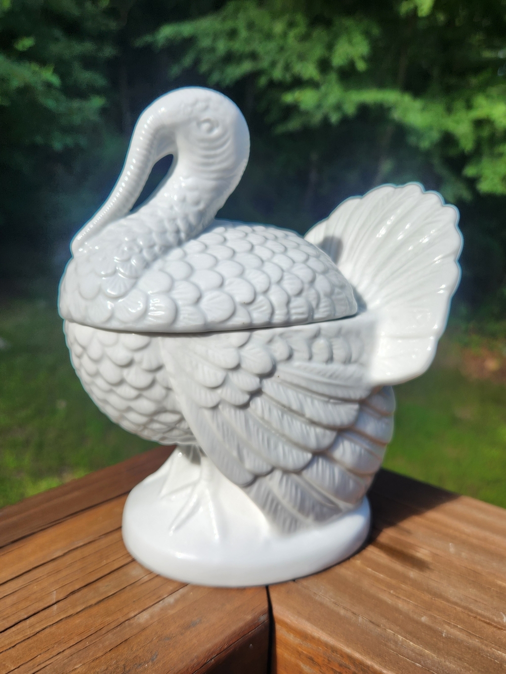 White Ceramic Turkey Two Piece Candy Dish / Cranberry Dish